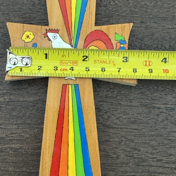 Cross El Salvador Vtg Handmade Rooster Rainbow Folk Art Colors Floral Religious - Picture 14 of 15